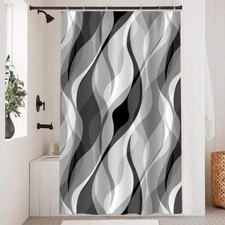Grey Shower Curtain Modern Abstract Black and Grey Striped Shower Curtain Set...