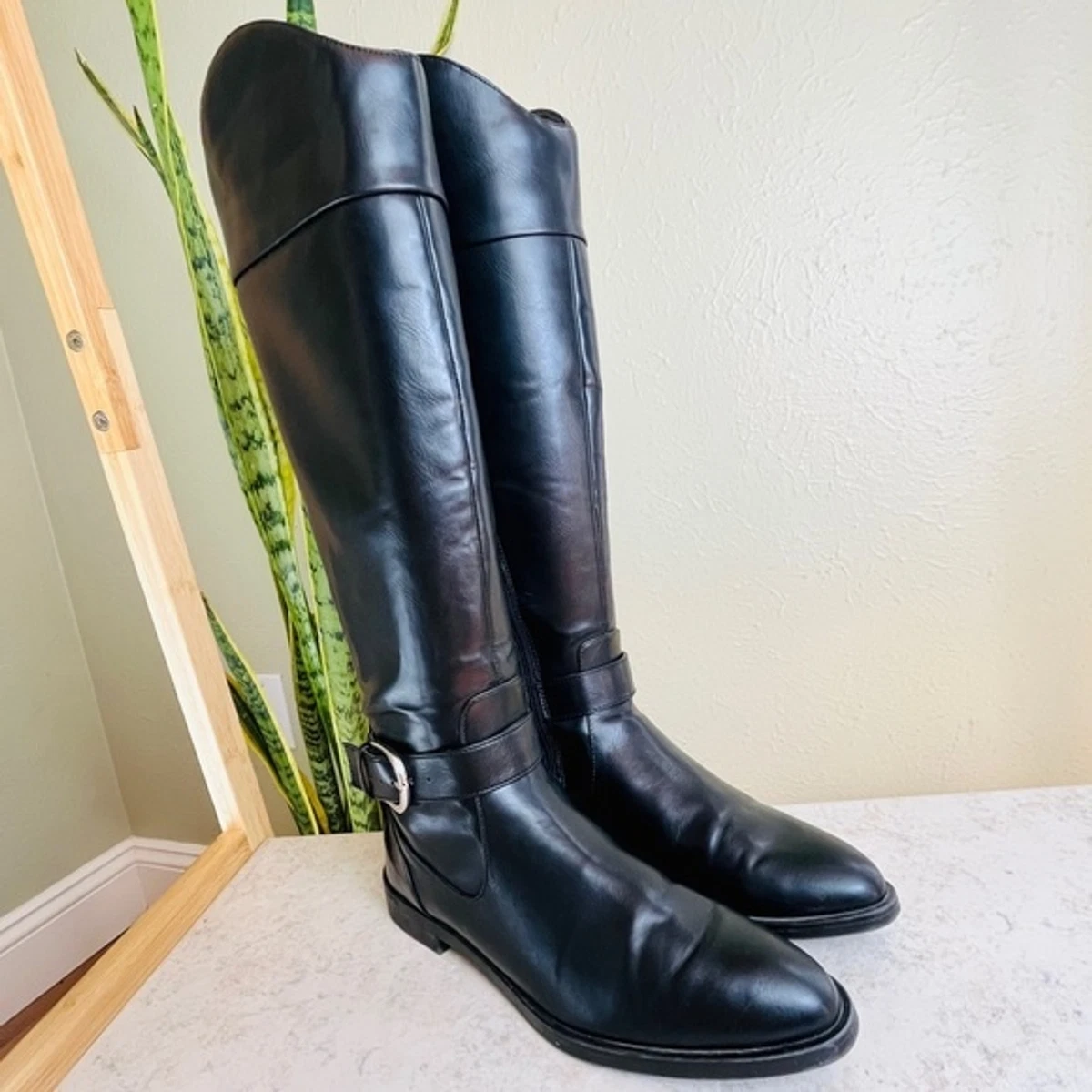 ZARA Black Vegan Faux Leather Riding Equestrian Tall Knee Boots