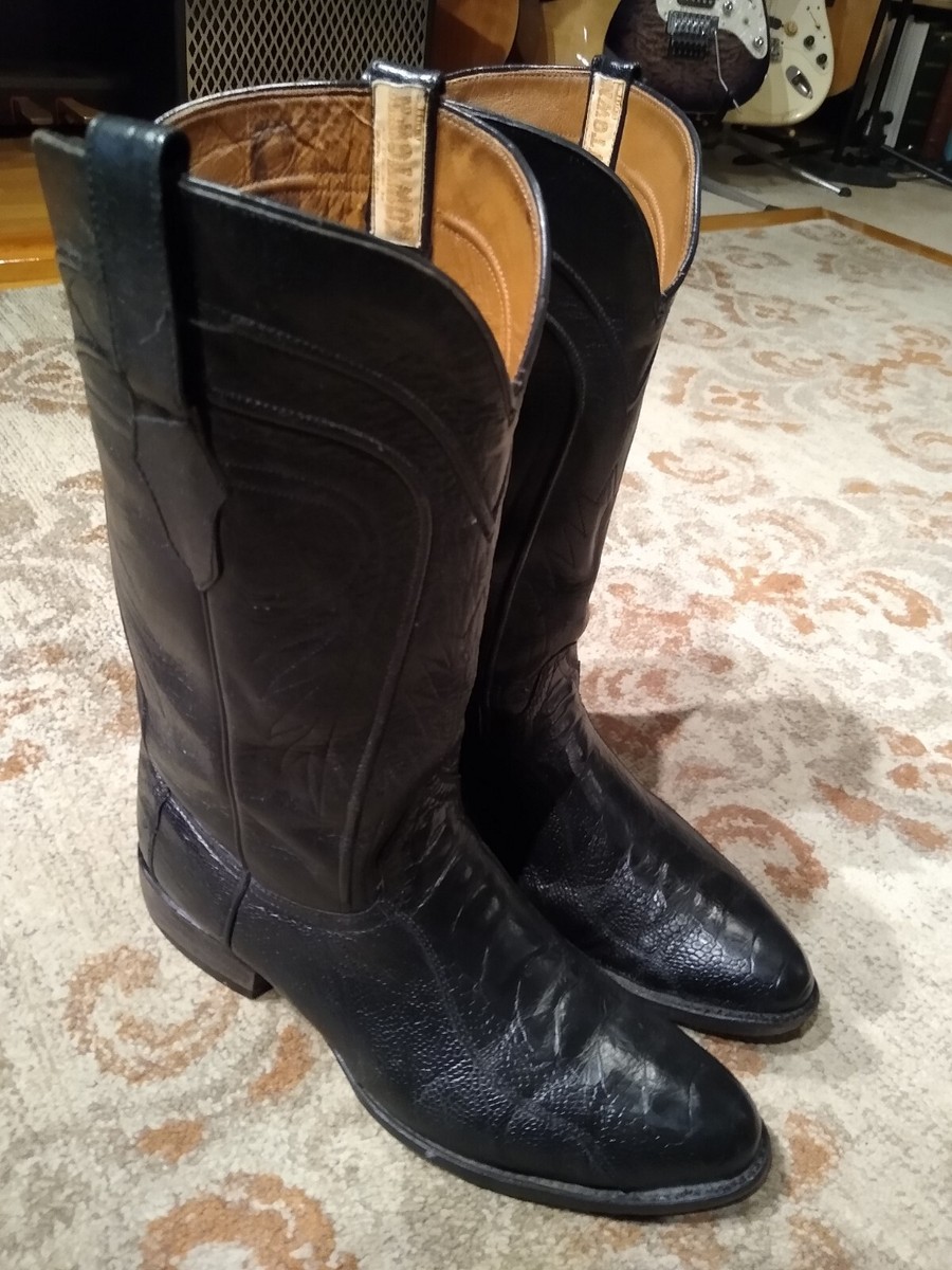 COWTOWN BLACK OSTRICH LEG LEATHER ROUND TOE COWBOY BOOTS #1896W