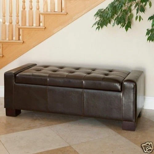 Brown leather storage bench outlet
