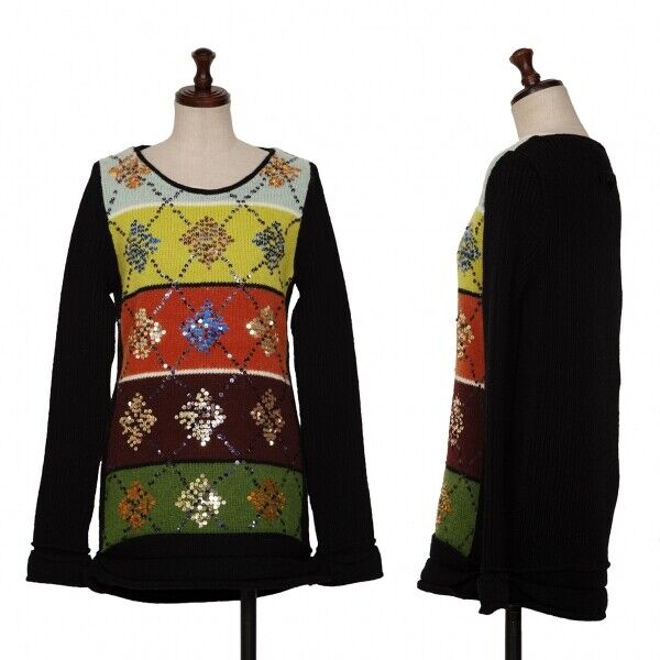 Jean Paul GAULTIER FEMME Colorful Stripe Argyle Sequin Knit Jean Paul GAULTIER FEMME Colorful Stripe Argyle Sequin Knit