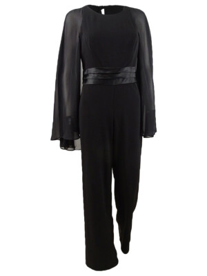 Adrianna Papell Women's Satin-Cape Jumpsuit (4, Black)