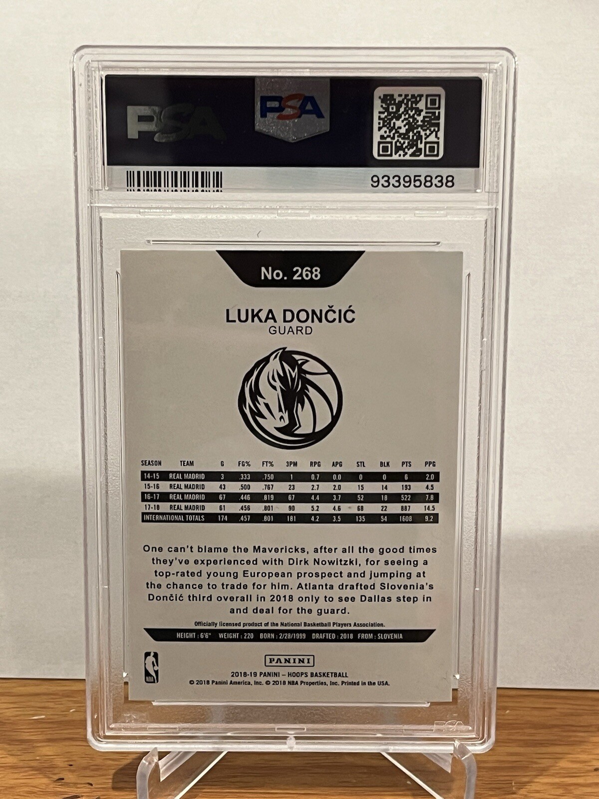 2018 Panini Hoops Luka Doncic Winter RC PSA 9 view 2