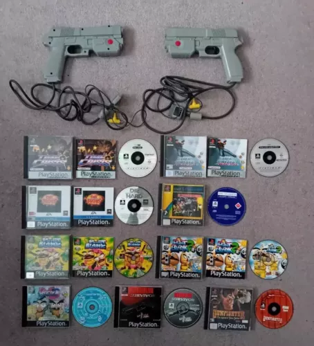 NAMCO G-CON45 GUN X2 TIME CRISIS POINT BLANK 1 2 3 RESIDENT EVIL PS1 GAME BUNDLE