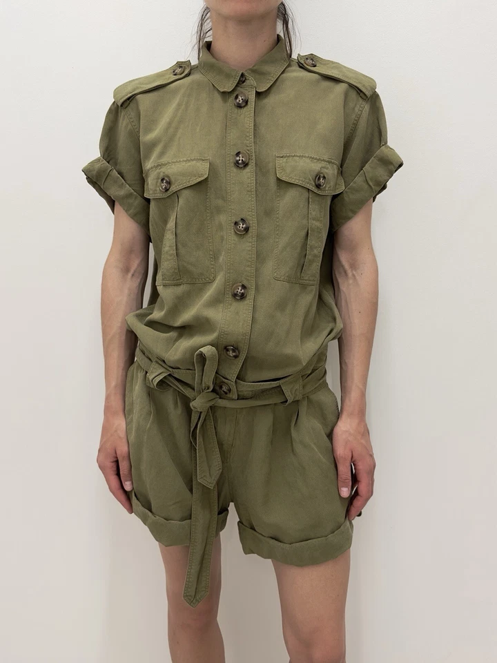 Mono de lino Burberry Brit caqui verde seda lino talla US8 UK10 IT42 Foto 2 de 4