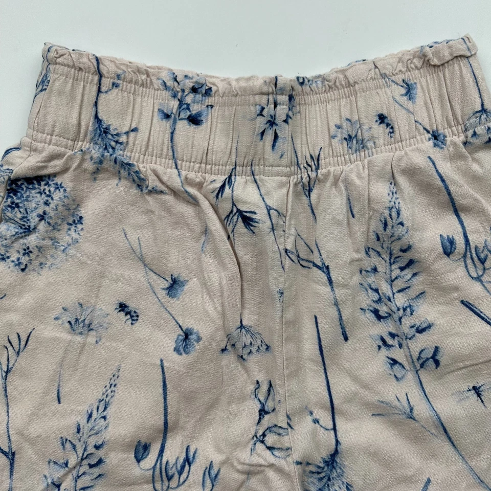 Pantalones Cortos H&M Crema/Rosa Azul Lino Mezcla Viscosa Tiro Alto Cintura Elástica Talla XS Foto 3 de 4