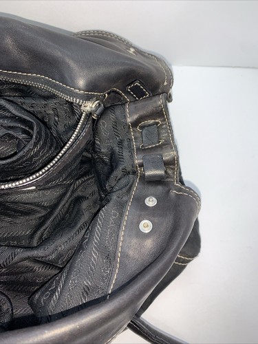AUTHENTIC PRADA NYLON LEATHER TESSUTO TWIST LOCK VINTAGE SHOULDER BLACK Purse - Picture 9 of 15