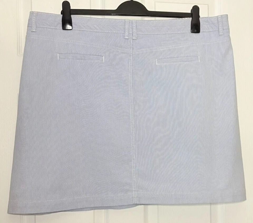 M&S Ladies Skirt Blue Striped Cotton Short Aline Stretch 22 BNWT Marks Per Una - Image 4 of 4