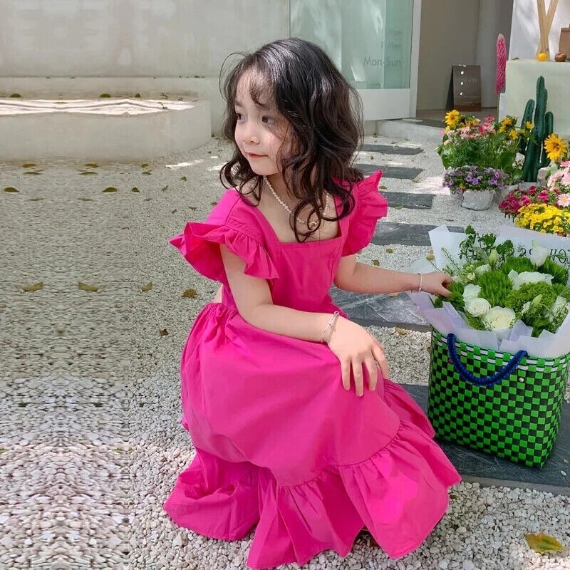 Clothing Dress Summer 2-7year Flower Edge Open Back Christmas Party Girl  Clothes | eBay