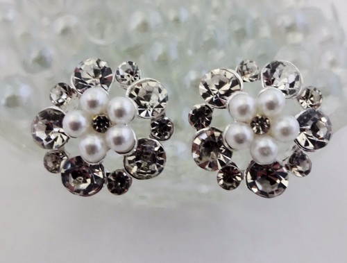 Hair Pins Rhinestones White Pearls Set Of Two Dressy Occasion Bridal Wedding - Picture 9 of 13