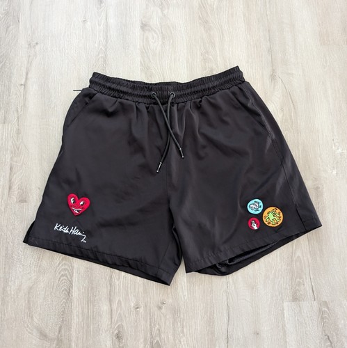 Keith Haring x Shoe Palace Shorts Mens M/L Black Red Heart Drawstring Art