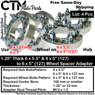 4x1.25'' Thick 6x5'' & 6x5.5'' to 6x5'' Wheel Adapter Spacer SSR TrailBlazer Envoy