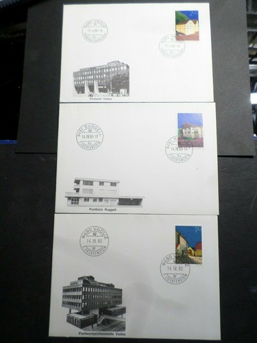 LIECHTENSTEIN, Lot 3 FDC 1° Day Architecture Post Offices, Year 1980