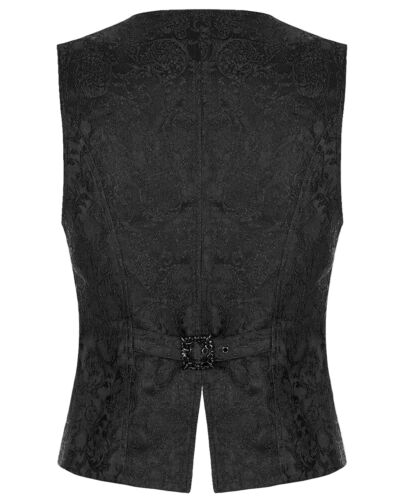 Punk Rave Mens Dark Gothic Aristocrat Chained Waistcoat Vest - Black Jacquard - Picture 2 of 13