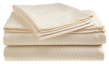 Twin Size Beige 400 Thread Count 100 Cotton Sateen Dobby Stripe Sheet Set