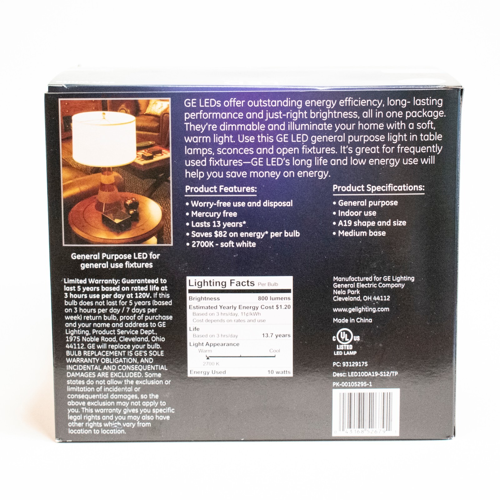 GE LED Light Bulb Soft White 10 Watt 800 lumens A19 Dimmable 12-Pack EnergyStar