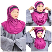 2 Piece Muslim Women Turban Hijab Hat Pull On Ready Instant Scarf Wrap Headscarf