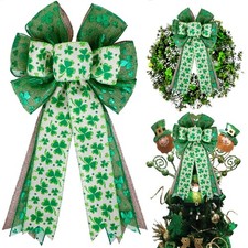 St Patricks Day Bow for Wreath approx: 11.4in x 19.6in/28cm x 50cm, Green