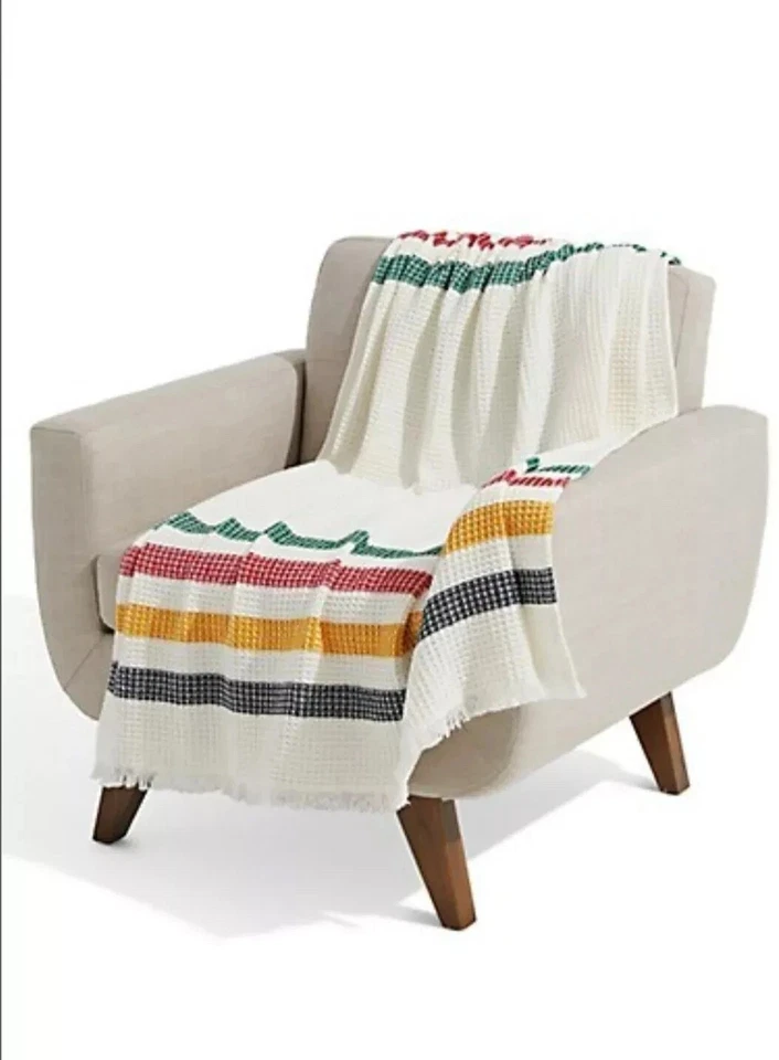 CANADA Hudson's Bay HBC Stripes Multi-Stripe Cotton Knit Throw Blanket NEW - Image 3 of 4