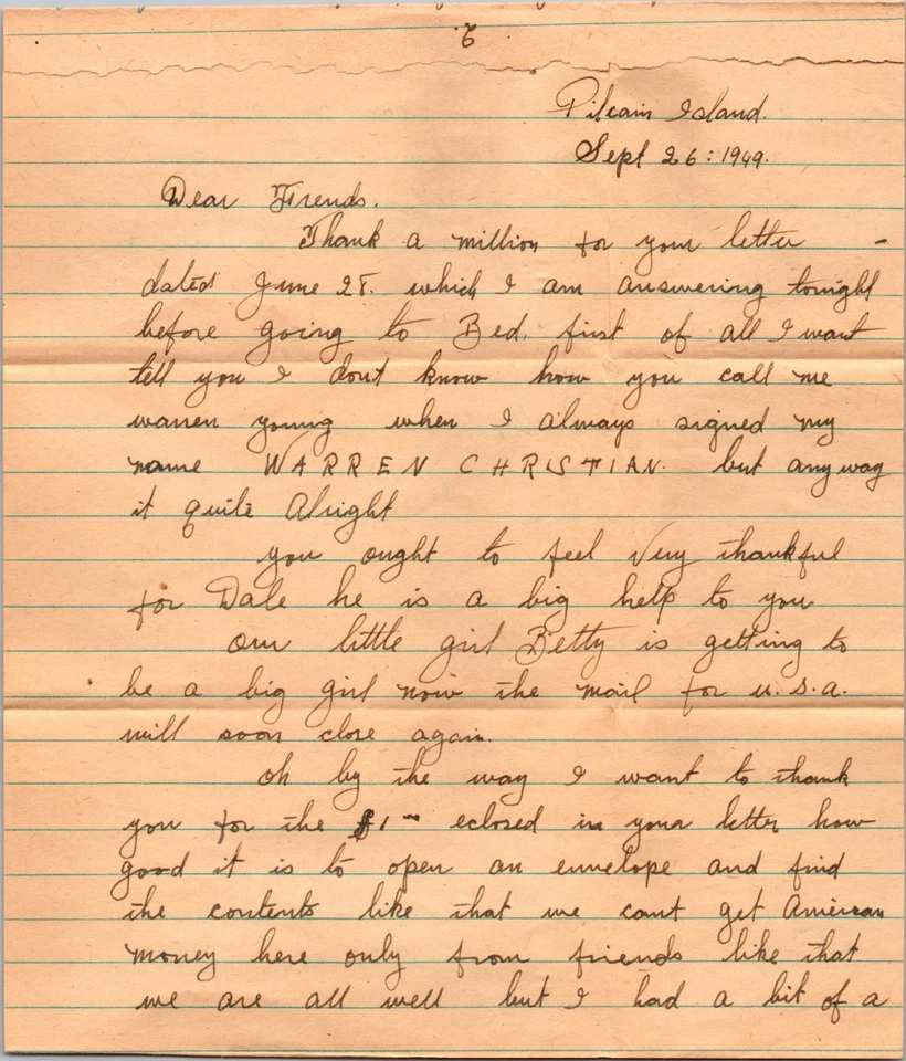 1949 British Pitcairn Island Stamps Cover to Portland Oregon OR USA and content - Image 3 of 4