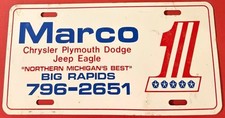 Vintage Marco Chrysler Dealership Booster License Plate 1 Grand Rapids Michigan