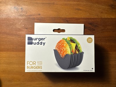 Twin Pack - Burger Buddy - Hamburger Holder - Silicone Shell  Grey - New In Box