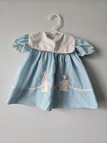 Vintage NANNETTE blue Bunnies Dress Baby Girl 3-9 Months - Picture 5 of 8