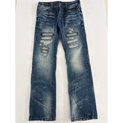 Clockhouse Mens Vintage Y2K Distressed Fade Stitch Denim Jeans Blue 32x34