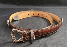 Women's Brighton Brown Croc Embossed Leather Belt 40707 Coins Sz S 1994
