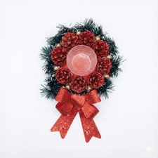 Centrotavola Natalizio Artigianale con Portacandela in Vetro e Pigne Rosse