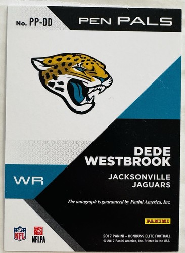 Elite Dede Westbrook Pen Pals Rookie 2017 autógrafo automático RC #PP-DD Jaguars - Imagen 2 de 2