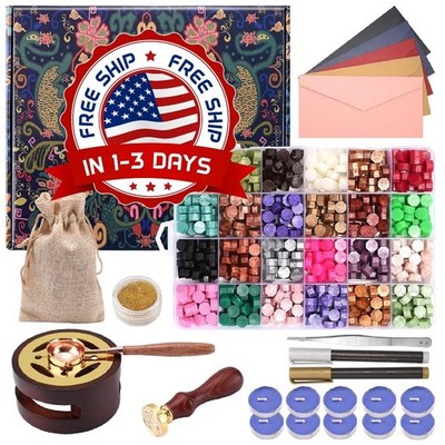 Set De Sellos De Cera Con Mango De Madera, 24 Colores, 624 Piezas De Cuentas NEW