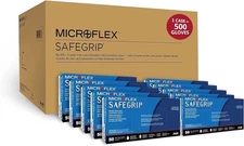 Ansell Microflex SafeGrip Latex Gloves Blue 12 mil Extended Cuff M Case of 500