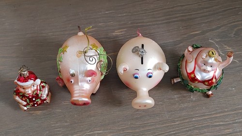 Christopher Radko Pig Blown Glass Christmas Ornament Set of 4 Pigs 2 unknown - Picture 5 of 18