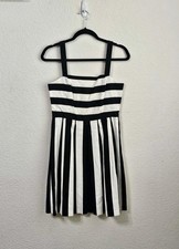 Ann Taylor Loft Dress Womens 2 Black & White Striped Linen Blend Fit & Flare 