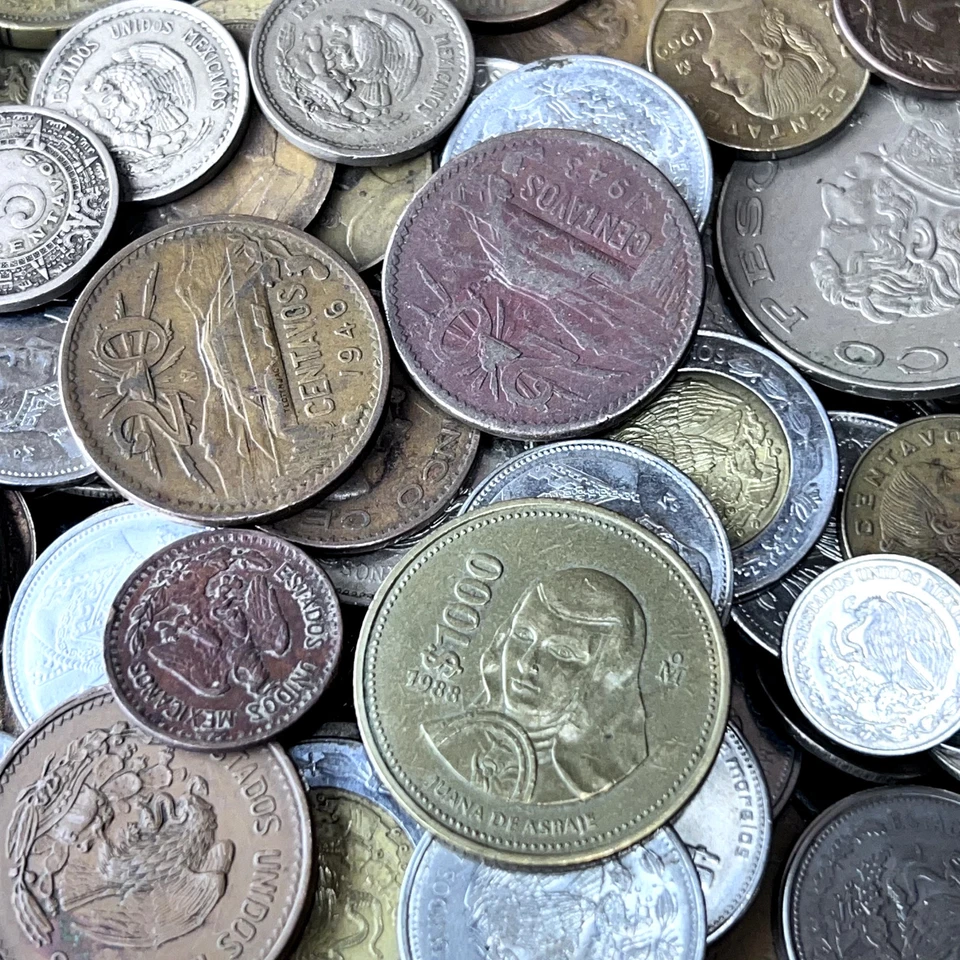Monedas mexicanas 1 lb lote a granel de ~65 monedas aleatorias de México 🇲🇽 Foto 2 de 4