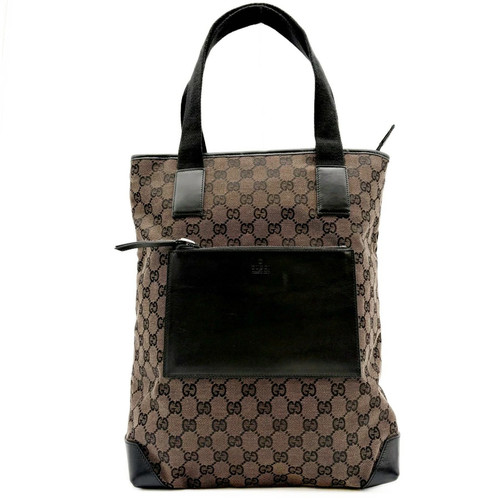 Gucci Bag Used Tote Gg Canvas 019 0401 Leather Brown Black A4 Storage