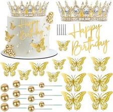 Crown Cake Topper Gold Happy Birthday Cake Toppers Crown Balls Butterflies Coron