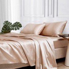 Satin Bed Sheets, Queen Size Sheets Set, 4 Pcs Silky Bedding