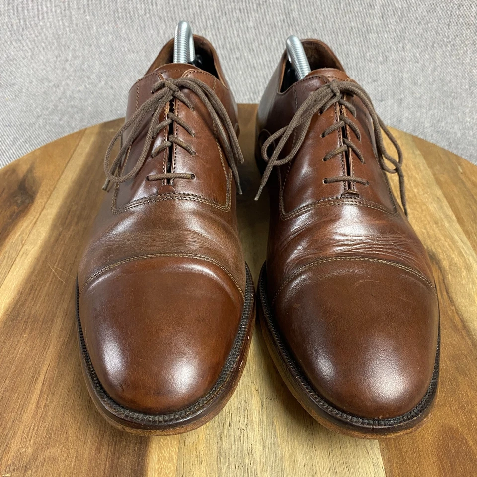 Zapatos Oxford Vero Cuoio Puntera Gorra Para Hombre 10.5 M Cuero Marrón Hechos en Italia Con Cordones Foto 3 de 4