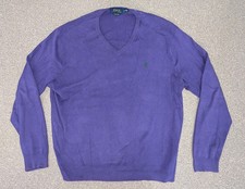 Polo Ralph Lauren Sweater Men's Large Purple Pima Cotton V Neck Pullover Pony