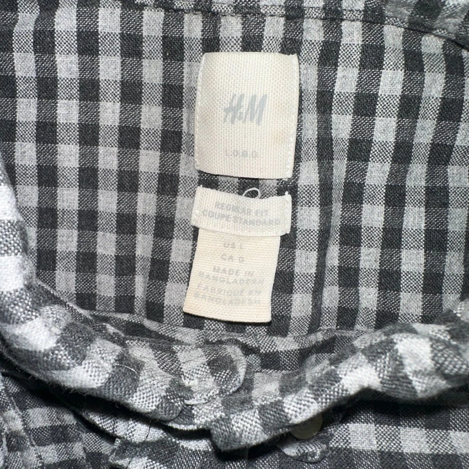 H&M Flannel Shirt Boys L White Black Check Regular Fit Long Sleeve Button Down - Image 4 of 4