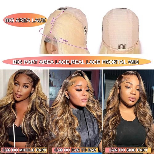 30 Inch Highlight Lace Front Wigs Human Hair Body Wave 13X4 HD Transprent #4/... - Picture 2 of 6