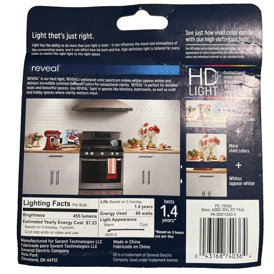 Ge Lighting 60w B10 Faceted Ceiling fan 4 bulbs of Candelabra base BC 415 Lumens - Image 2 of 4