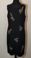 Ann Taylor LOFT Sz 10 Black Classic Sleeveless Dress Embroidered Business City