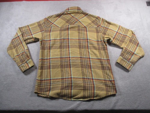 Simms Shirt Mens Medium Brown Plaid Snap Button Western Flannel Organic Cotton - Picture 6 of 16