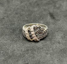 925 Sterling Marcasite CZ Paved Ring Sz 6.5 - 4.81g