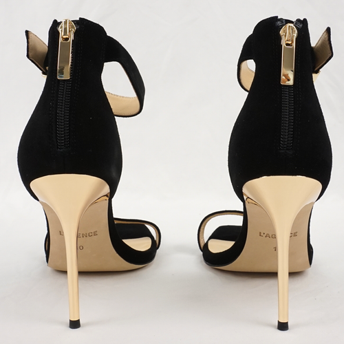 L'agence Thea Ankle Strap Sandal In Black Suede & Gold - US Women's Size 10 - Picture 5 of 11
