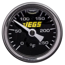 JEGS 41424 Liquid-Filled Engine Thermometer [1.400 in. OD, Black Face]