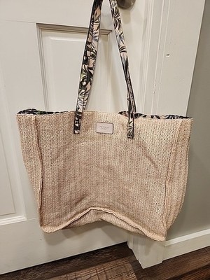 Victoria's Secret Woven Tote Bag Tropical Patterned Straps Large